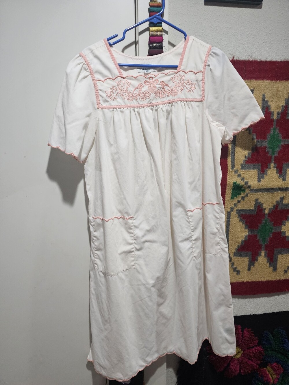 Girls White Dress with Pink Embroidery